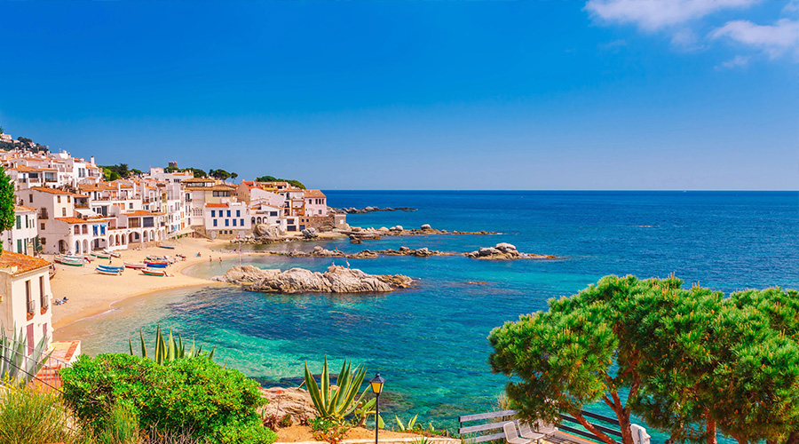 A sunny view of coastal villas on the Italian Riviera